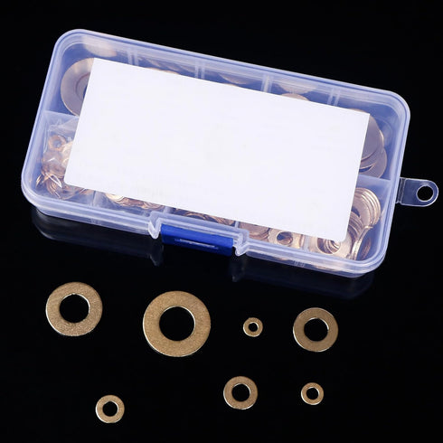 Brass Flat Washer Gasket Kit, 210 Pieces Assortment for M3, M4, M5, M6, M8, M10, M12 Screws and Bolts