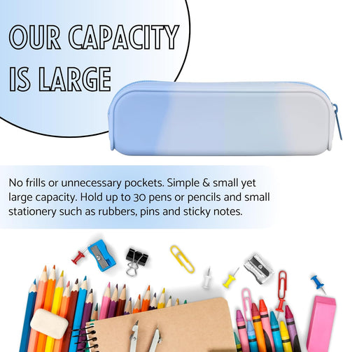 Pencil Holder Case, Gradient Color Silicone Waterproof Pouch, Portable Aesthetic Zipper Pencil Bag for School Supplies