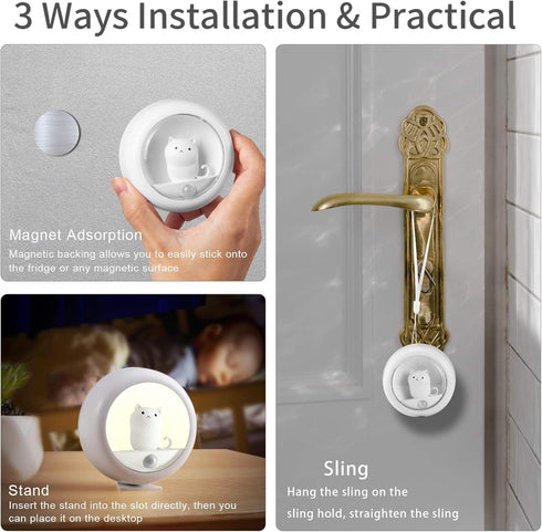 Melaus Closet 2 Levels.1- Pack Motion Sensor Night Light,Warm White USB Rechargeable Bedside Light,Magnetic Cat Lamp