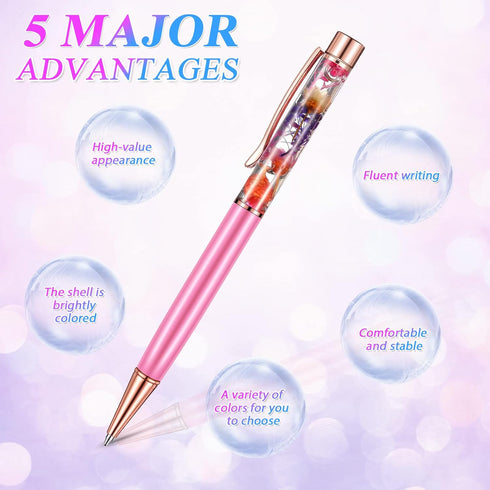 HESTYA 16 Pieces Ballpoint Pens Flower Dynamic Crystal Pens Black Ink Ballpoint Pens Flower Liquid Sand Pen for Birthday, Back to School Seasons, Wedding, Home School Office Supplies (Flower Style) by HESTYA