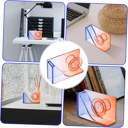 Small Gradient Color Tape Holder, Mini Desktop Office Tape Dispenser, Packing Cutter (Red and Blue Mini Stickers)
