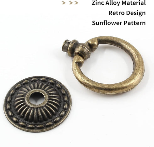 6Pcs Vintage Bronze Drop Ring Knobs, Antique Drawer Pull Round Handle with Screws for Dresser Cabinet