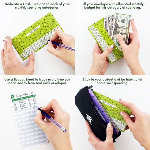 Clever Fox Cash Envelopes for Budgeting System - Tear and Water Resistant, Includes Carry Pouch & 12 Budget Sheets