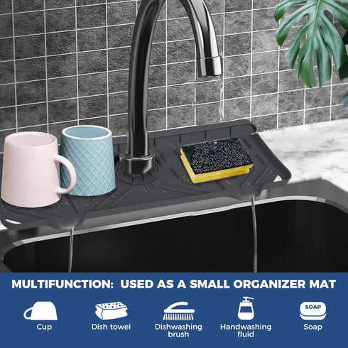 2 2 1 Counter, Pcs Silicone Faucet Handle Drip Catcher Tray Mat, in Dish Soap Sponge Holder for Kitchen Sink & Sink