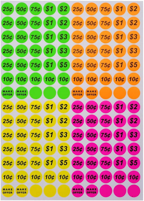 ONUPGO Garage Sale Stickers, 3/4" Round Label Yard Sale Price Stickers, Bright Neon Colors (2240 Pcs)