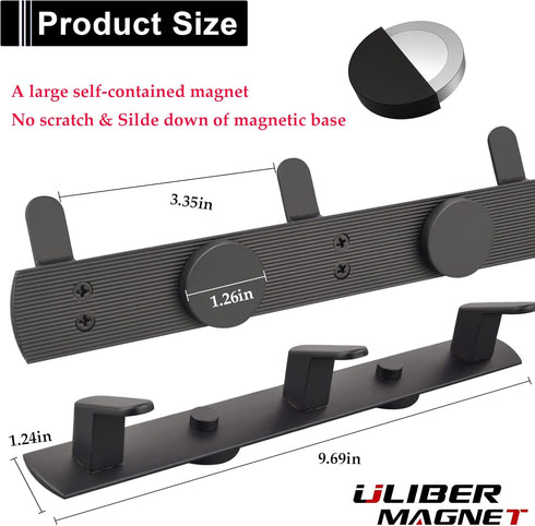 ULIBERMAGNET Magnetic Coat Hooks,Heavy Duty Magnetic Rack,Strong Rubber Magnetic Hanger for Refrigerator,Metal Cabinet,Door,Hanging Coat, Towel, Bag, Scarf, Helmet(Matte Black/3 Hooks) by ULIBERMAGNET