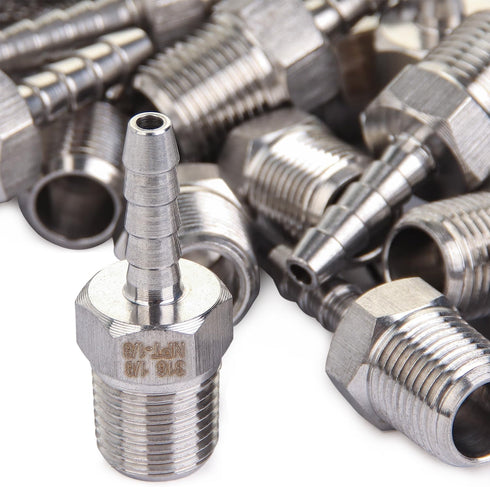 LTWFITTING Bar Production Stainless Steel 316 Barb Fitting, 1/8" Hose ID x 1/8" Male NPT, Pack of 5