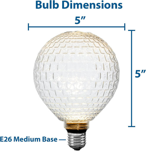Festive Living 5" G125 Bulb 2700K 3 E26 IP54 Celeste Glow LED Glass Globe for Pendants and Patio Strings, Warm White