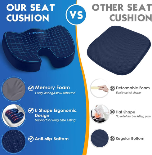 Tailbone TushGuard Seat Cushion for Office Chair Memory Foam Non-Slip Desk Seat Cushion Back, Coccyx, Sciatica, Pain