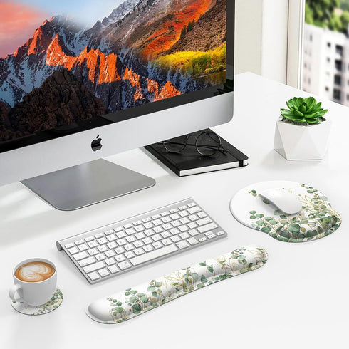 iLeadon Ergonomic Mouse Pad with Wrist Rest Set, Easy Typing & Pain Relief, Non-Slip Base for Computer Home, Eucalyptus