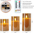 5plots 3D Set 3, D3 H4 5" 6" Glass Battery Operated Gold Flameless Candles with Remote Timer, Wick Real Wax Pillar Led