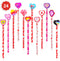 Konsait 2 Dozen (24) Valentine Pencils Assortment with Giant Eraser Topper Decorated with Love Hearts, Candies, Stars