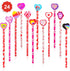Konsait 2 Dozen (24) Valentine Pencils Assortment with Giant Eraser Topper Decorated with Love Hearts, Candies, Stars