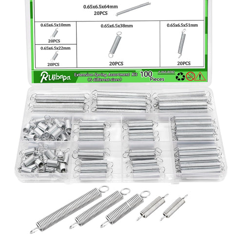 Extension Spring Assortment Kit 100PCS - 5 Different Sizes Zinc Plated for Home Repairs & DIY