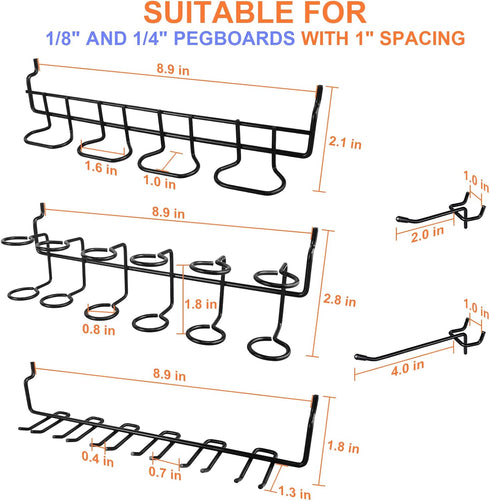 16 Pack Pegboard Utility Hooks, Peg Board Holders for Screwdriver Multi Tool Accessories, Fit 1/4" & 1/8" Pegboards