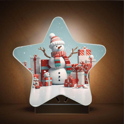 3D ALAZA Snowman Merry Christmas Star Shaped LED Night Light Dusk to Dawn Sensor Plug in Night Home Decor Desk Lamp