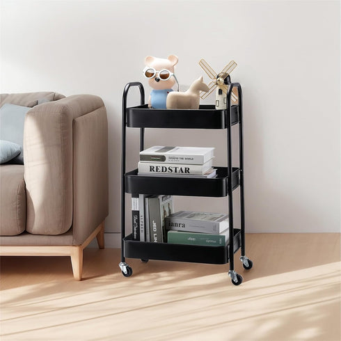 SETTFRFE 3 Kitchen,Dorm,Bathroom,Classroom,17" 12" 29" Tier Metal Rolling Cart with Wheels,Storage Organizer for D x W