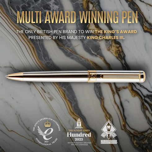 Scriveiner Silver Chrome Ballpoint Pen - Stunning Luxury Pen with 24K Gold Finish, Schmidt Black Refill, Best Gift Set