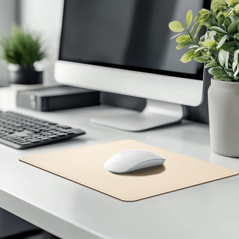 Leather Mouse Pad with Stitched Edge, Micro-Fiber Base, Non-Slip Waterproof, 8x11 Inch, Milky White