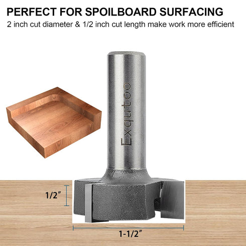 1/2" Shank 1-1/2 inch Cutting Diameter T Shape CNC Spoilboard Surfacing Router Bits for Woodworking