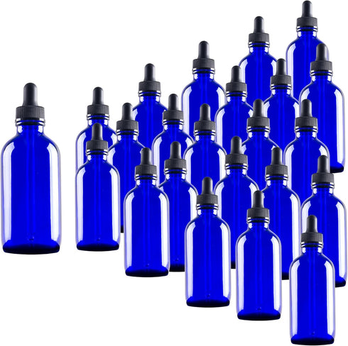 24 Pack 4oz Blue Glass Dropper Bottles, Eye Dropper Bottles with Glass Droppers for Essential Oils, 4oz