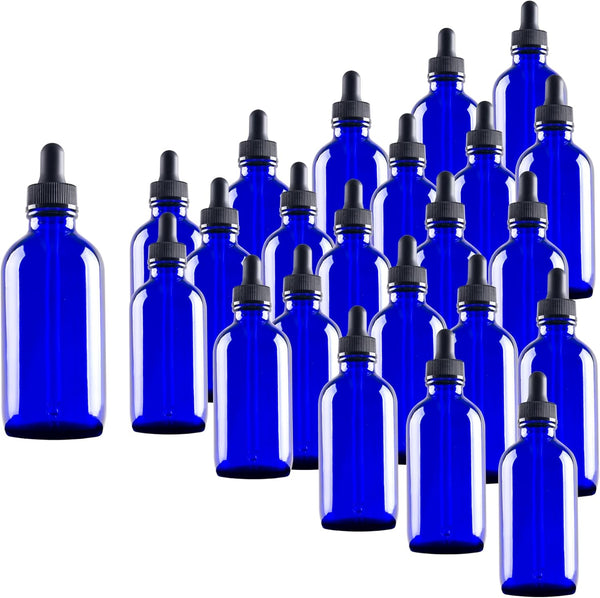 24 Pack 4oz Blue Glass Dropper Bottles, Eye Dropper Bottles with Glass Droppers for Essential Oils, 4oz