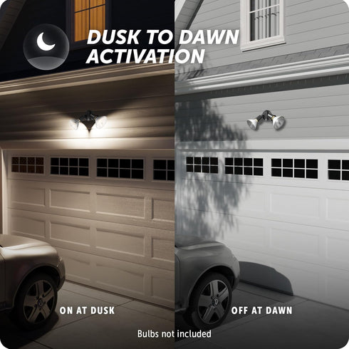 Globe Electric 240W Twin Head Black Hardwired Automatic Dusk to Dawn Security Flood Light