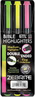 G.T. Luscombe Company, Inc. Zebrite Double Ended Bible Highlighter Set, No Bleed Pigmented Ink, Set of 3