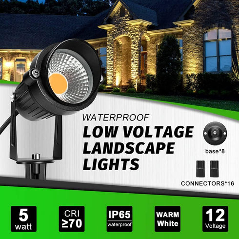 5W 3000K-3500K, 12V (4 Pack) LightingWill LED Landscape Lights, Warm White Waterproof DC COB LED Outdoor Wall Spotlight