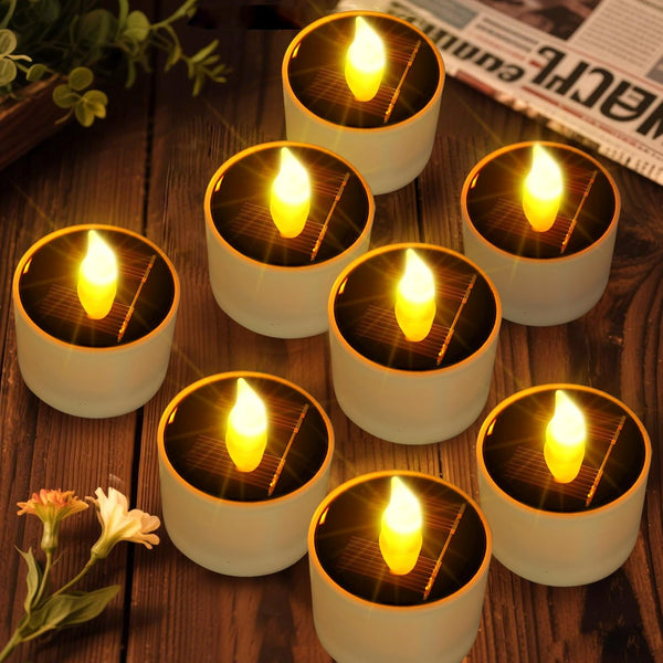 Solar Tea Lights Outdoor - 8 Pack Waterproof Rechargeable Dusk to Dawn