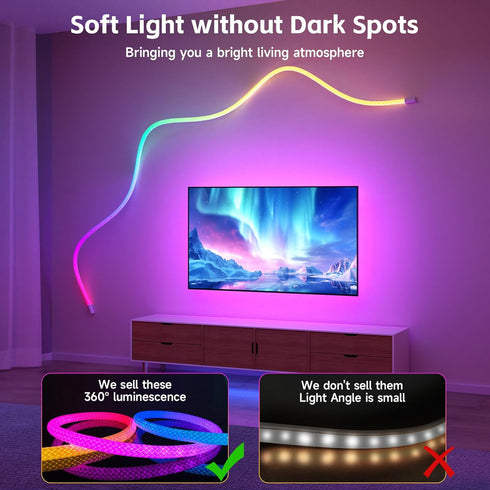 13.1ft 360 5V IP67 Tyute LED Rope Lights, Neon LED Lights Strip with Degree Luminous, USB Flexible Waterproof Music