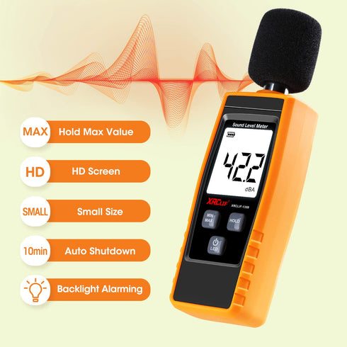 Decibel Meter Sound Level Reader - Hand-held Noise Meter 30-130dB(A) with Backlight Alarm for Audio Volume Measuring