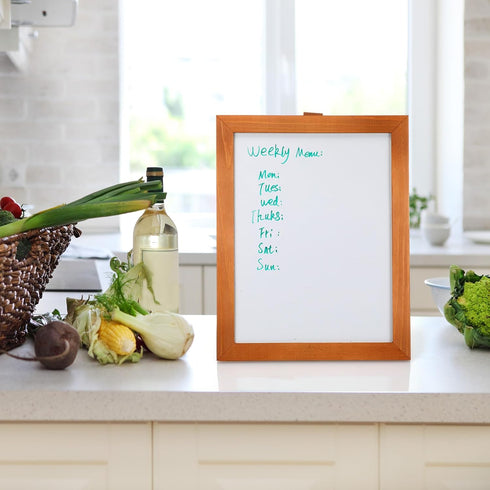Desktop Whiteboard with Stand, 14"x11", Wooden Frame, 8 Marker Pens, 1 Magnetic Eraser for School Office Restaurant
