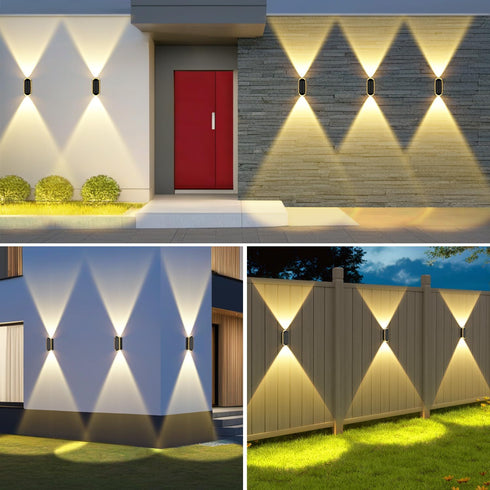 2 Pack IP67 3 12h Ellasay Fence Lights Solar Powered: Solar Wall Lights Outdoor Up and Down Waterproof - Colors Modes