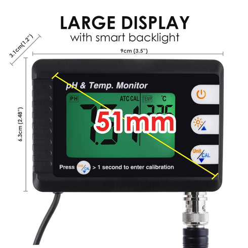 Digital Combo pH & Temperature Meter, Aquarium Thermometer with Automatic Calibration for Fish Tank & Hydroponics