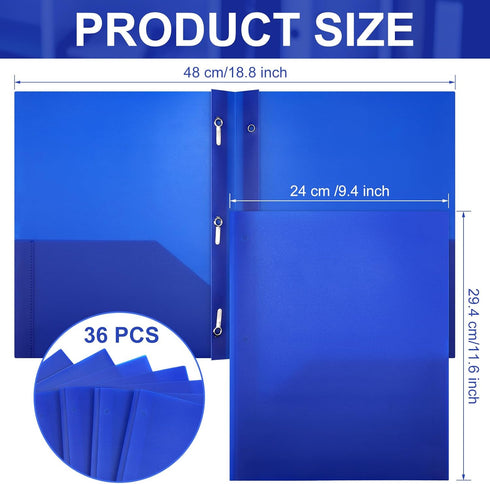 Cholemy 36 Pcs Plastic Pocket Folders with 2 Heavy Duty Pockets, Letter Size Paper Folders for Office Workers