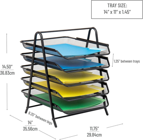 Mind Reader Paper Tray and File Folder Set, Desktop Organizer, Storage for Office, Metal Mesh, 11.75"L x 14"W x 14.5"H,