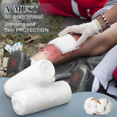 VitalCozy 2 Pack White Cotton Roll Non-sterile Cotton for Wound Care Absorbent Soft Cotton Rolled Multipurpose Cotton