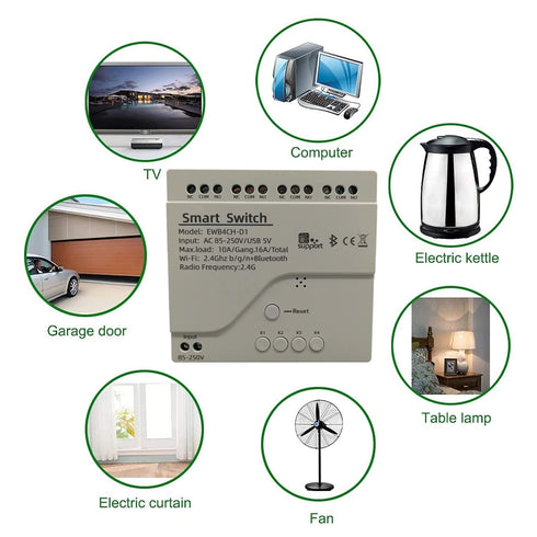 Jane Eyre eWeLink 4 Channels Wireless Smart Switch, USB 5V/AC85V-250V Smart WiFi Relay Switch Module