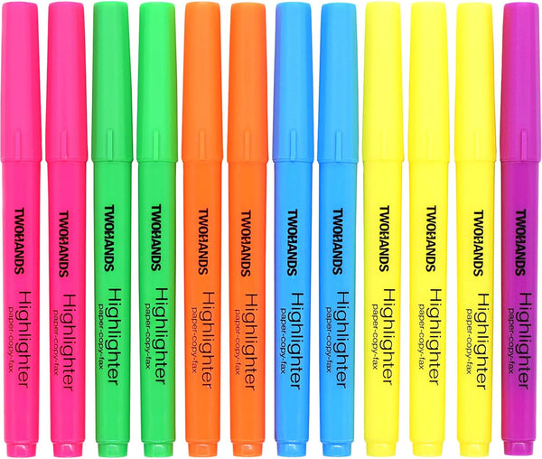 TWOHANDS Highlighters Assorted Colors, Chisel Tip Marker Pens, 12-Count, 21304