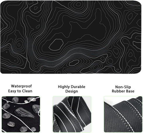 Set, 4Pcs (35.415.7 Set Topographic Mouse Pad Extended Mouse Pad+Keyboard Wrist Rest, Memory Foam Ergonomic Easy