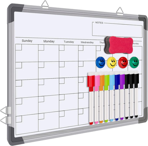 Polegas 16" X 12" Dry Erase Calendar Whiteboard for Wall - Small Monthly Double Sided Boards for Home, Office, Student