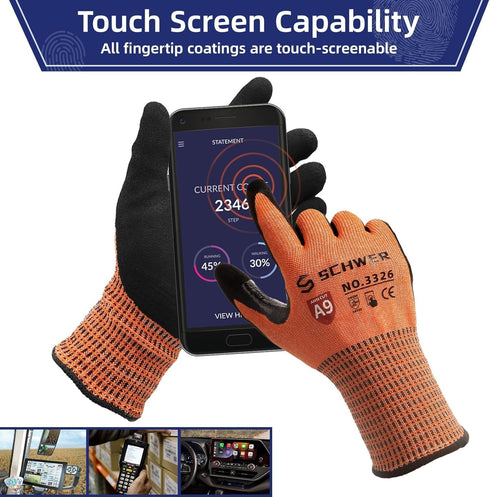 Schwer ProGuard Cut Resistant Work Gloves PR3326, ANSI A9 Cut Gloves with Reinforced Thumb (L)