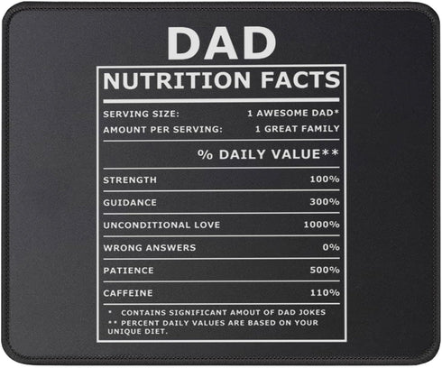 Dad Nutritional Facts Mouse Pad, Funny Gag Gift for Men, Birthday, New Daddy, Papa, 9.5 x 7.8 Inches