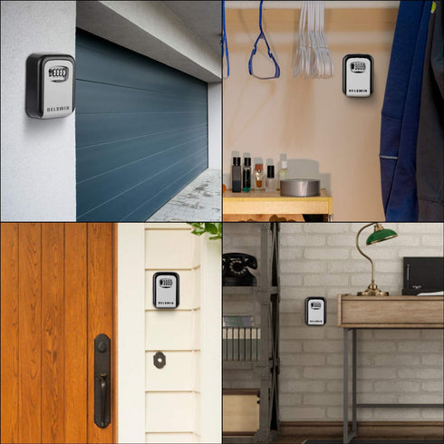 DELSWIN Wall Mounted Key Lock Box, Weatherproof Combo LockBox with 4-Digit Combination for Home, Airbnb, Hotel, School,