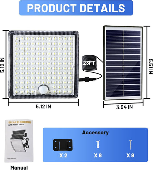 ReinHoo 5 23FT Cable,126 2000mAh Solar Motion Lights Outdoor Waterproof with Lighting Modes,Solar Flood Lights Outdoor
