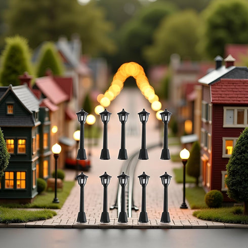 Pxiryanlow 10PCS Mini Street Light Model Railway Train Lamp Miniature Plastic Village Pathway Lantern Post for Micro