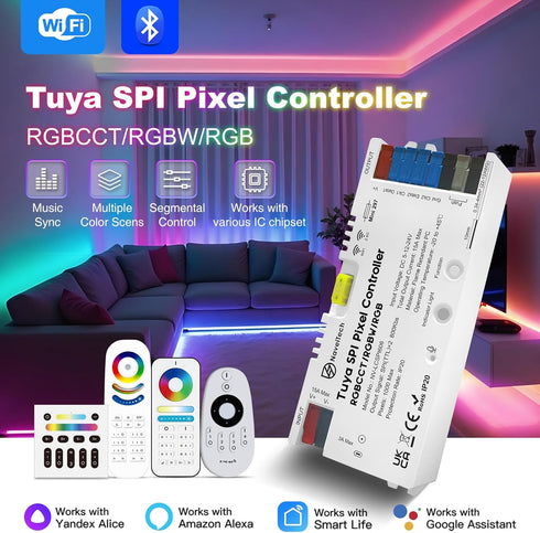NaveiTech WS2811 WS2812B TM1934A SK6812 WS2805 UCS8904B Tuya SPI LED Strip Controller Mic WiFi UART Download APP