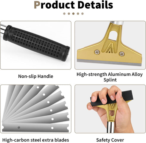 Razor Blade Scraper Tool, 4 inch with 10PCS Extra Metal Blades, Large Cleaning Scraper for Paint, Gum, Glue