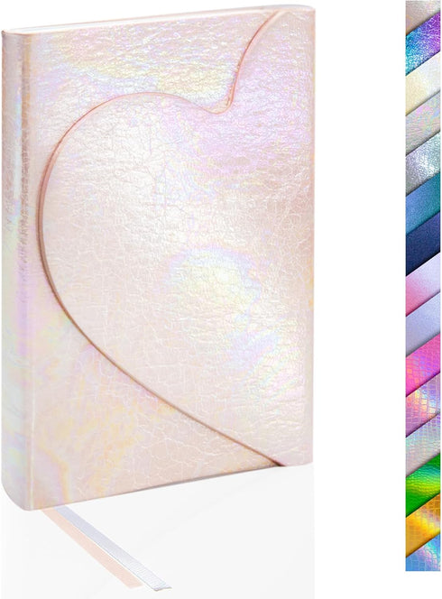 Rainbow PU Hardcover Journal, Magnetic Heart Flap Irregular Holographic Cracked Grain Leather Notebook with 8mm Lined